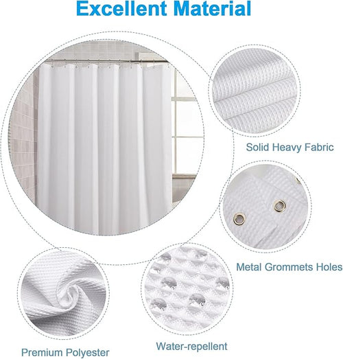 AmazerBath Waffle Shower Curtain White, Stall Shower Curtain 36x78 Inches, 240GSM Heavy Duty Fabric, Hotel Quality, Bathroom Accessories