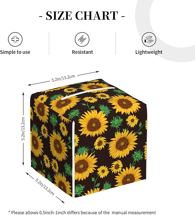 POIUBLE Sunflower Tissue Box Cover Leather Tissue Box Holder Square Facial Paper Organizer Dispenser for Bathroom Kitchen Bedroom Vanity Countertop Night Stands