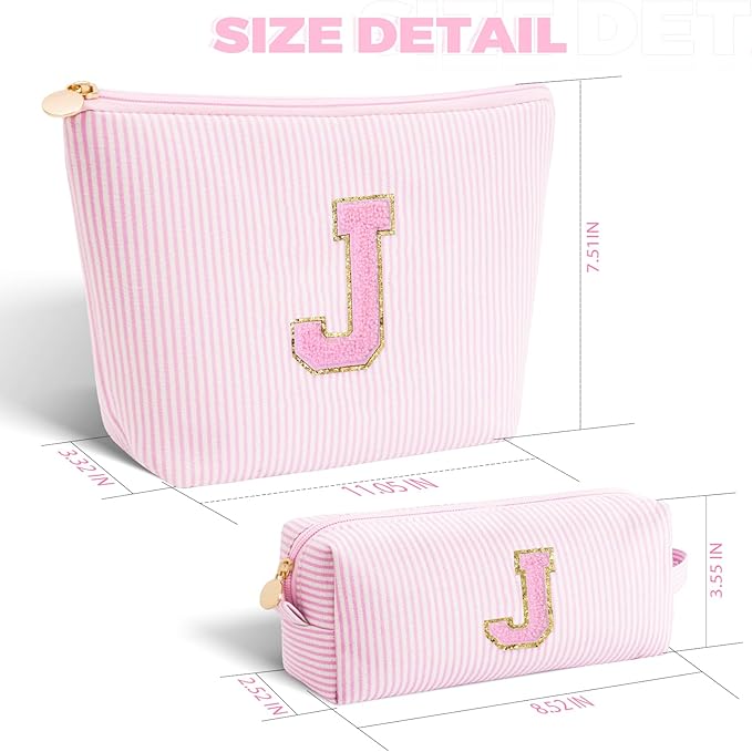 Btffitting Monogrammed Gifts for Women - Cosmetic Bag for Teen,Initial Cute Makeup Bag Set for Women,Trendy Pouch for Niece Sister Friend Female Her,Birthday Gifts for Daughter - Pink,J