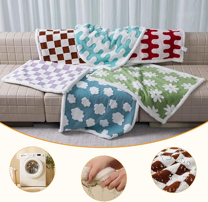 Maidewow Waterproof Pet Blanket,Dog Bed Covers Couch Sofa Stylish Jacquard Pets Throw Blankets for Puppy Cats Washable Reversible Furniture Protection Covers (Coffee Check,L)
