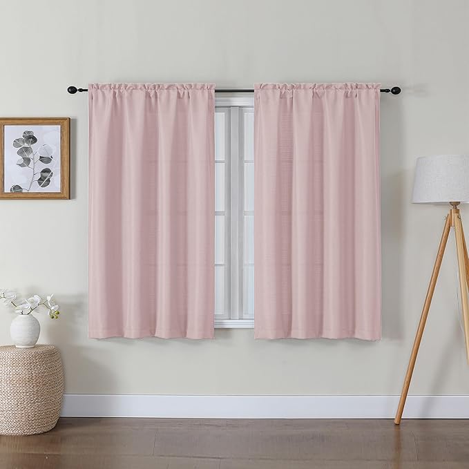 Lecloud Bessie Blush Pink Curtains 45 Inch Length 2 Panels, Light Filtering Curtains for Bedroom, Faux Linen Textured Window Drapes Rod Pocket, Window Treatments for Small Windows, Each 30 W x 45 L