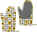 Heat Resistant Oven Mitts 2 Pack, 500°F Silicone Oven Gloves with Non-Slip Grip, Soft Quilted Cotton Lining for Baking, Grilling, BBQ, Cooking (Sunflower)