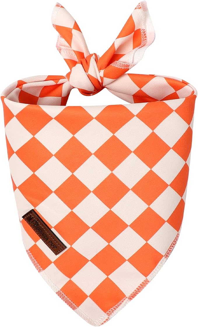 UP URARA PUP Fall Dog Bandana – Orange Gingham Plaid Triangle Scarf for Small Medium Large Dogs, Soft Cotton Pet Bib for Autumn Thanksgiving, Adjustable Dog Kerchief for Daily Wear