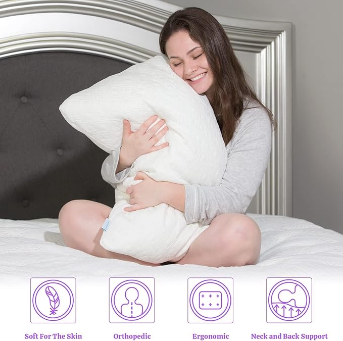 King Size Rayon Derived from Bamboo Pillows, Cooling Shredded Memory Foam Bed Pillows for Sleeping, Adjustable Pillow Sets for Back, Stomach, Side Sleepers, King (Pack of 1)