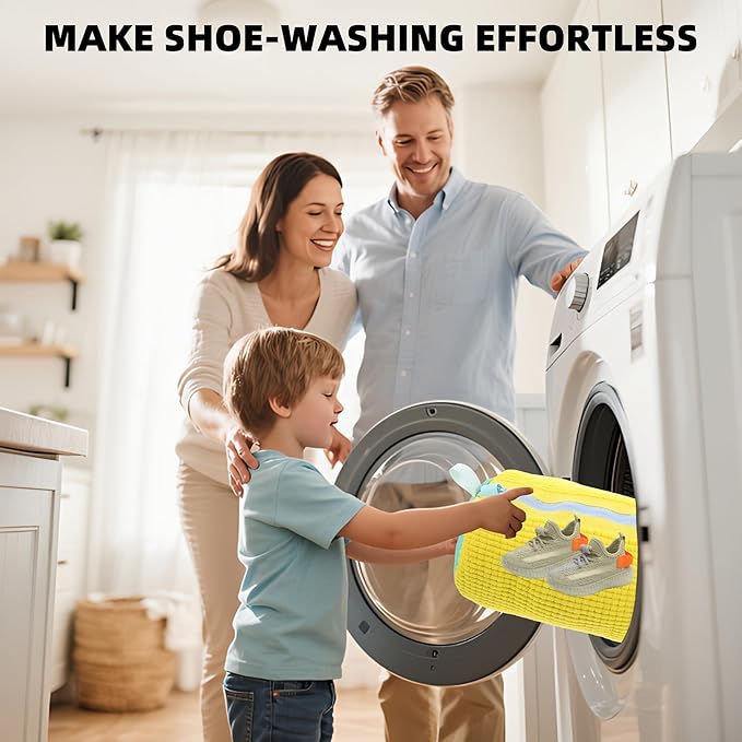 FurrPhunny 2Pcs Shoe Washing Machine Bag, Quick & Easy Cleaning, Laundry Shoe Bag for Washer and Dryer, Cleaning Bag for Sneaker & Most Shoe Types and Sizes (Yellow)