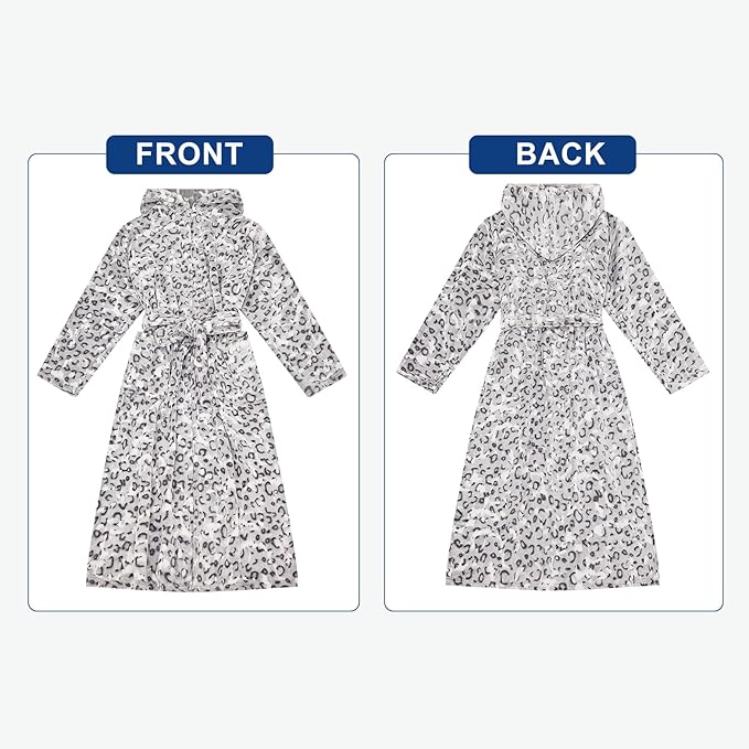 RONGTAI Womens Robes Plush Fleece Hooded Bathrobe Thick Nightgown with Pockets Fluffy Sleepwear