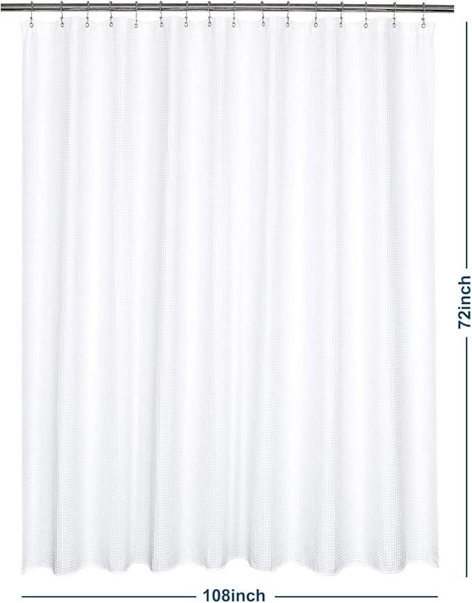 Barossa Design Cotton Blend Shower Curtain Extra Wide 108 Inch - Honeycomb Waffle Weave, Hotel Luxury & Spa, Heavy Weight Fabric, Washable - White, 108x72