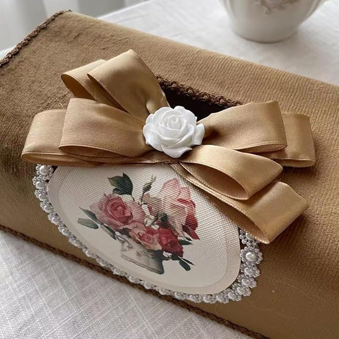 Tissue Cover Holder Fabric Art Cute Tissue Box Cover Dispenser Napkin Organizer for Bathroom Bedroom Office and Car (B - Coffee Color)