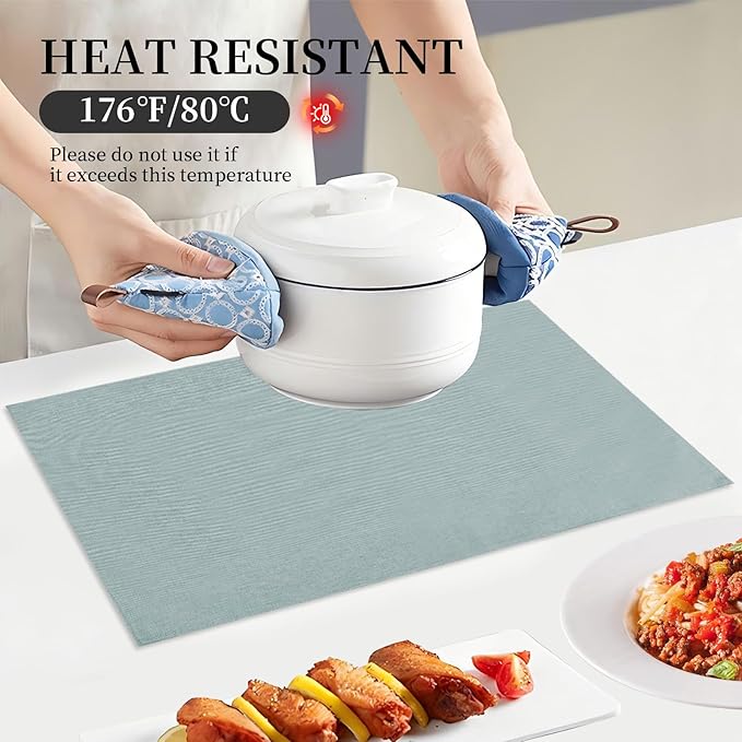 Placemats Set of 6 Linen Type Fabric Cloth Placemats, 19 x 13 Inch Double Layered Thick Wrinkle Free Heat Resistant Table Place, for Dining, Kitchen, Party (Light Gray, 48 * 33cm)