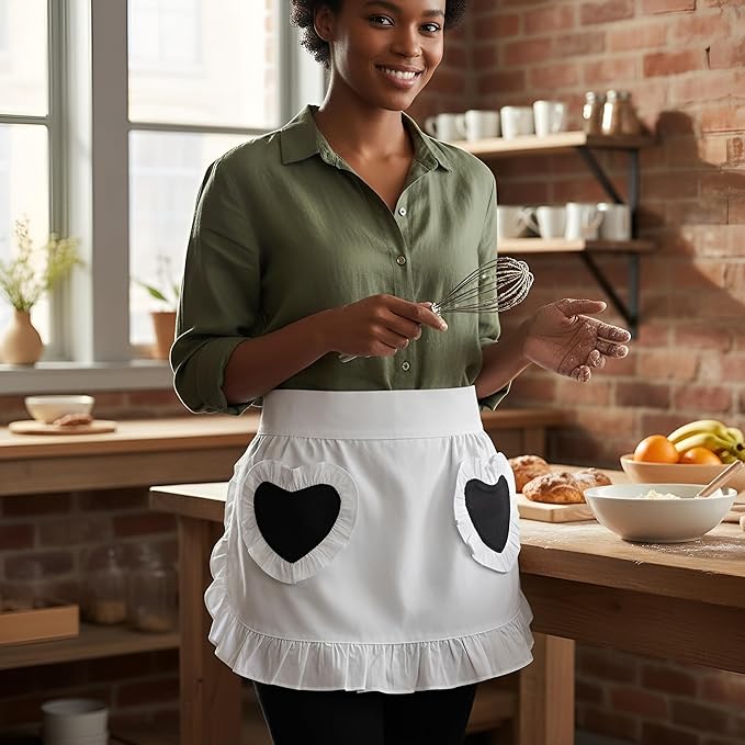 CRB Fashion Waist Apron Kitchen Cooking Restaurant Cotton Bistro Half Aprons with Pockets For Woman