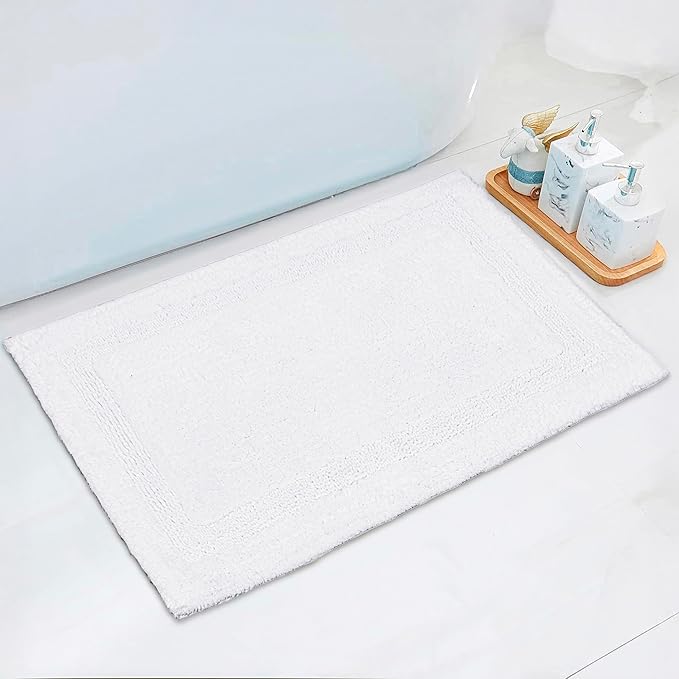 C23 Luxury 2200 GSM Heavyweight Bath Mat (Pack of 2) | 100% Tufted Cotton 20"x32" & 16"x24" White Thick & Plush Bathroom Rugs Ultra-Absorbent, Quick Dry, Anti-Slip Natural Latex Back, Machine Washable
