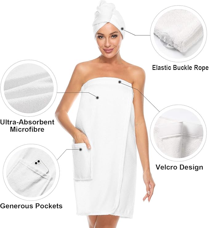 Orrpally Women Shower Wrap Robe Bath Wrap Towel Spa Body Wrap Adjustable Closure Bathrobe
