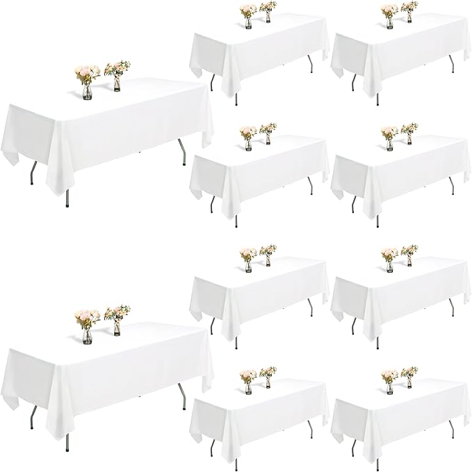 White Tablecloths Rectangular 10-Pack, 60x102 Inch Table Cloth for Rectangle Tables - Polyester Fabric Tablecloth, Reusable & Washable Table Cover