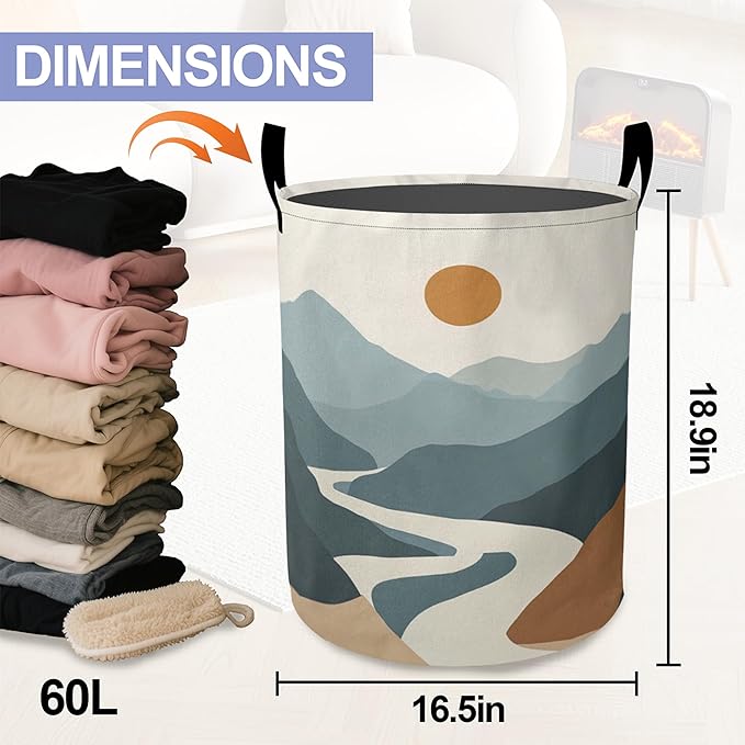 Laundry Basket-Boho Sun Moon Mountains Foldable Waterproof Oxford Cloth Funny Tote Bag Laundry Hamper Clothes Storage Bucket Organizer For Bathroom/Laundry Storage/Bedroom Storage Basket