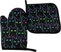 Cute Cat Silhouettes Oven Mitts and Pot Holders Insulated Gloves & Kitchen Counter Safe Mats for Cooking BBQ Baking Grilling (2-Piece Set)