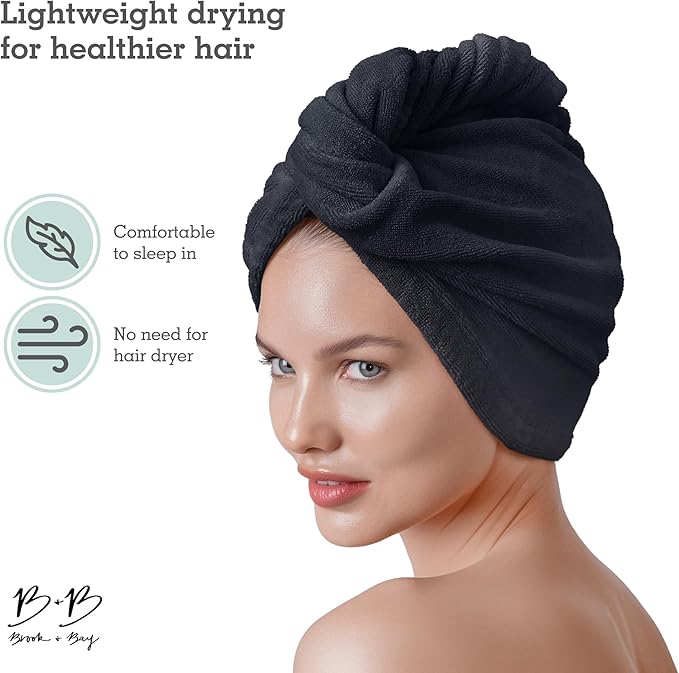 Brook + Bay Microfiber Hair Towel Wrap - Quick-Dry Absorption & Microfiber Towel - Anti-Frizz Styling & Hair Plop Technique