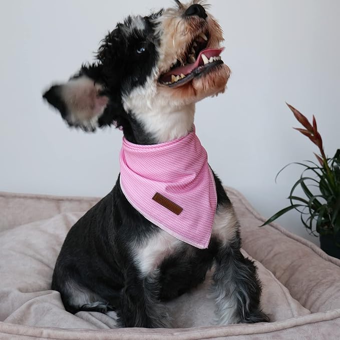UP URARA PUP Dog Bandana - Comfortable Cotton Triangle Bid Scarf for Puppy, Small Dog, Washable Pet Kerchief for Girl Dogs or Cats, Pink Adorable Bandana