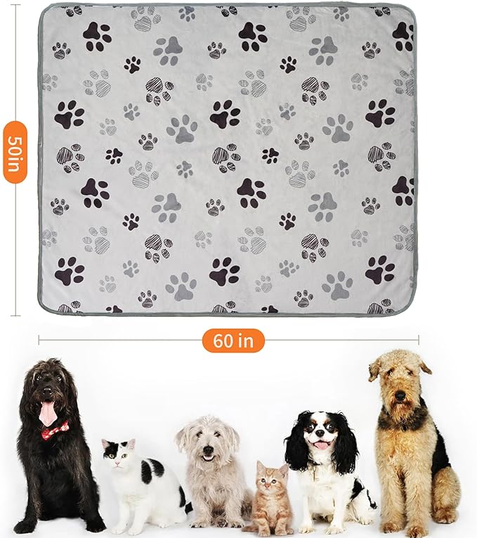 CAPT.SNOOZE Waterproof Dog Blankets Pet Blanket 50"x60", Soft Fluffy Sofa Car Bed Protector, Reversible Sherpa Fleece Dog Blanket for Large Dogs (Light Grey-Paws)
