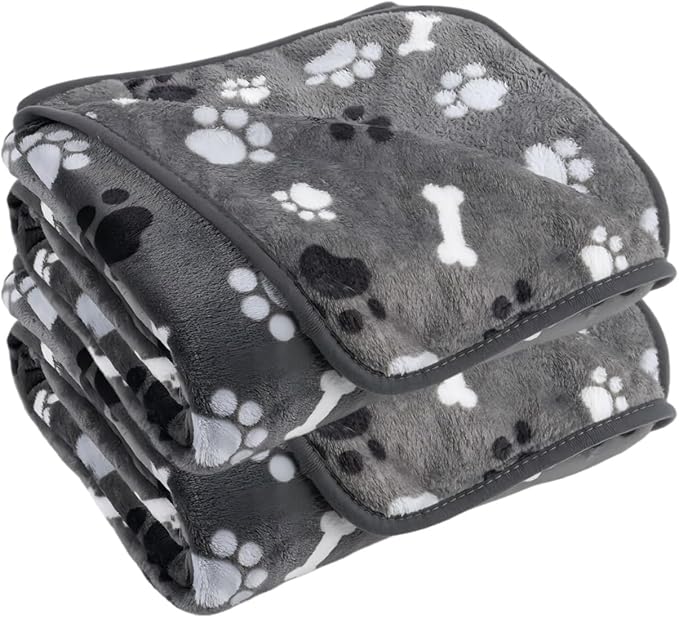 AIWEK Dog Blanket Paw Bone Pattern 1 Pack 2 Super Soft Warm Flannel Sofa Cover Car Bed Protector, Urine Proof Washable Outdoor Pet Blanket for Puppy Large Dogs & Cats,60"*50" Grey