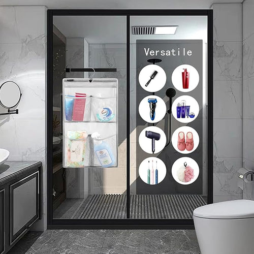 ANZORG Mesh Shower Organizer Hanging Caddy Quick Dry Bathroom Storage for Toiletry Accessories with Rotating Hanger (4 Pockets)