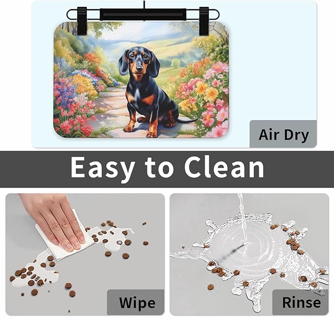 Dachshund Dog Food Mat for Floors Waterproof,Quick Dry Anti-Slip Dog Bowl Mats for Food and Water,Pet Feeding Mats,Pet Placemat for Messy Drinkers to Protect Floors,Pets Supplies 17.72×11.81in