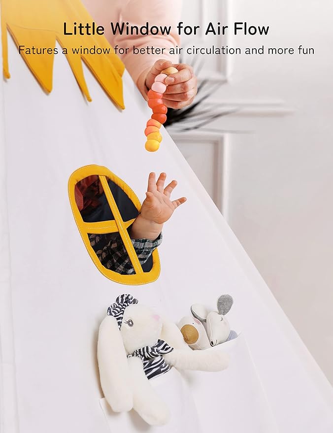 besrey Teepee Tent for Kids with Light & Mat, Toddler Tents Indoor Play Tent Playhouse, Toddler Tipi Cotton, tee Pee Tents for Kids Indoor, Boys & Girls Teepee (Yellow, Padded mat)