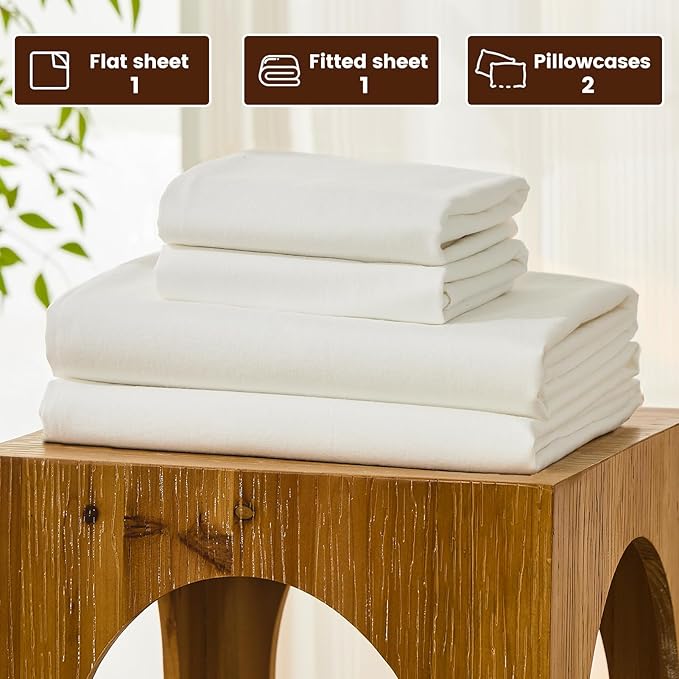 Bedlifes 100% French Pure Linen Sheets Queen Size Breathable and Cooling Flax Sheet Set Soft Durable and Moisture Wicking 16 Inch Deep Pocket-4 Piece(Queen,White)