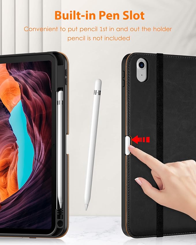 DTTO for iPad (A16) 11th Generation Case 11 Inch 2025, iPad 10th Generation Case 10.9 Inch 2022, Premium Leather Business Folio Stand Cover with Pencil Holder - Auto Wake/Sleep, Black Brown