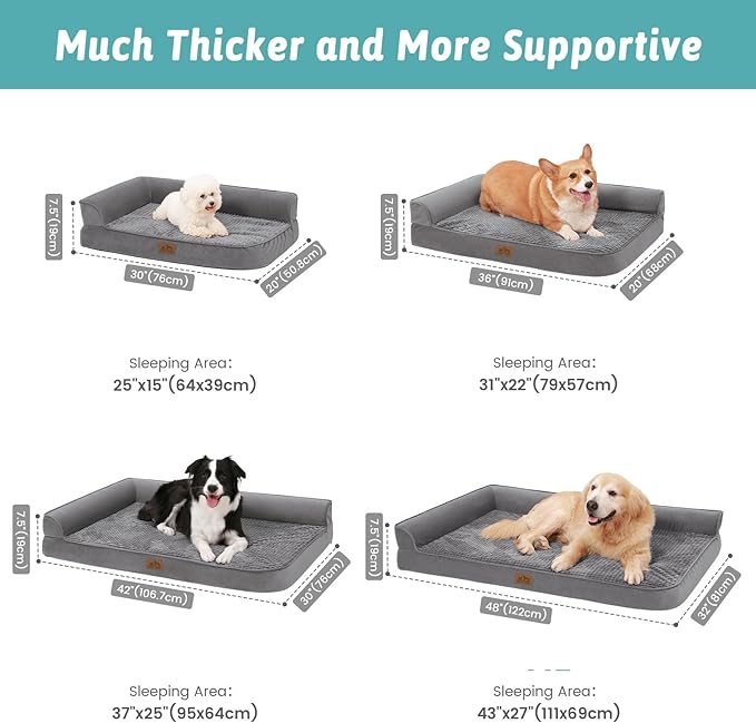 COZY KISS Orthopedic Dog Bed for Medium Small Size Dog, Dogs Crate Bed, L Shaped Foam Anti-Slip Bottom Pet Cat Sofa with Washable Removable Cover, Suitable for Pet Up to 40 lbs, 30x20x7.5 inch, Grey