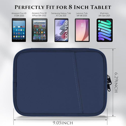 8 Inch Tablet Sleeve Carrying Case for 8" Amazon Kindle Fire 8/Fire 8 Plus, 8.7" 8" Samsung Galaxy Tab A9/Tab A7 Lite/Tab A, 8.3" 7.9" iPad mini 7 6 5 4 3 2 1, Lenovo Tab M9 M8 Protective Bag(Blue)