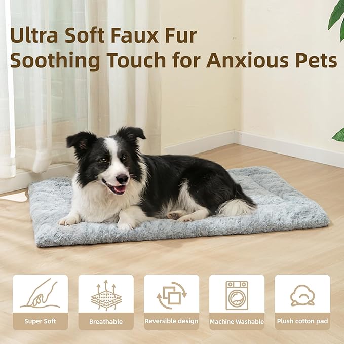 Reversible Dog Bed Mat 35"x22" for Medium Dogs - Supportive Double-Sided Crate Pad, All-Season Cooling & Warmth, Ultra Soft Machine Washable Pet Bed, Fits Most 36-Inch Kennels, Light Grey