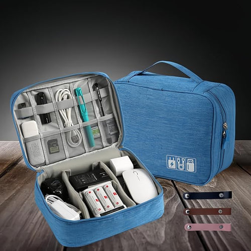 3-Wfinfing Travel Cable Organizer Pouch Electronic Accessories Carry Case Portable Waterproof All-in-One Storage Bag for Cord, Charger, Phone (Azure blue single)
