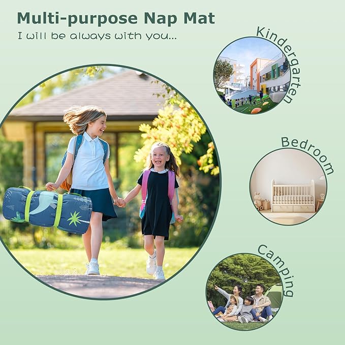 Hi Sprout Toddlers Nap Mat with Removable Pillow and Soft Blanket, Lightweight Daycare Preschool Kindergarten Sleeping Bag, Travel Slumber for Kids Girls Boys