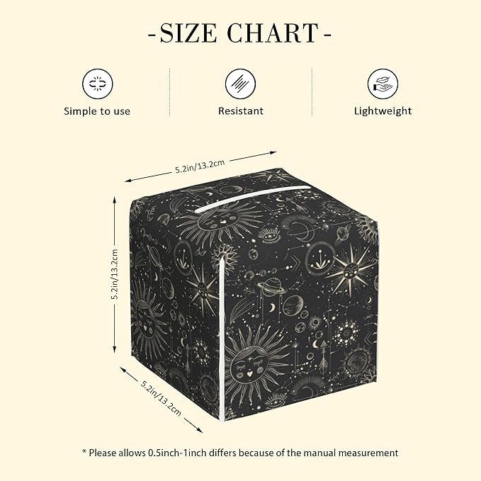 POIUBLE Zodiac Signs Tissue Box Holder Moon Phases Tissue Box Cover Square Leather Tissue Holder Organizer Portable Decorative Facial Paper Case for Home Office Bathroom Vanity Countertop