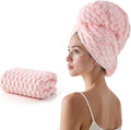 REDKISS Pink Microfiber Hair Towels - Extra Large Hair Towel Wrap for Women, 24x42 inch Hair Towels with Elastic Strap, Super Soft Hair Drying Towels for Long, Thick, Curly Anti Frizz Turbans