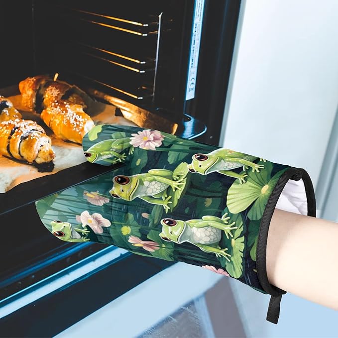 Oven Mitts and Pot Holders Sets of 2,Animal Frog Pattern Heat Resistant Kitchen Oven Gloves Potholder for Baking Grilling BBQ Cooking