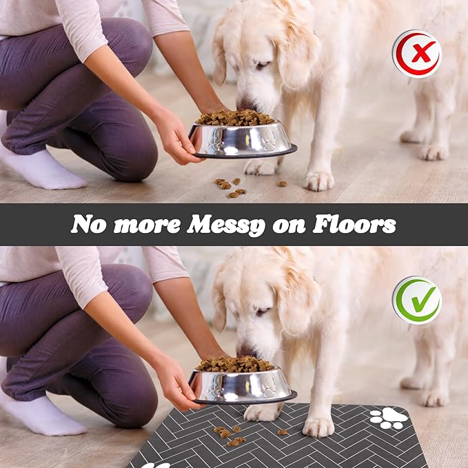 Dog Food Mats,Cat Absorbent Water Bowl Feeding Mats Pet Placemats for Food and Water Gray Wood 12 * 20 inch