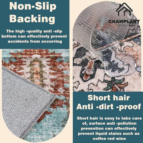 Area Rug 2'x3' Washable Door Mat Vintage Distressed Taupe Doormat Indoor Entrance Traditional Thin Floral Print Non Slip Carpet for Kitchen Bathroom Bedroom Living Room