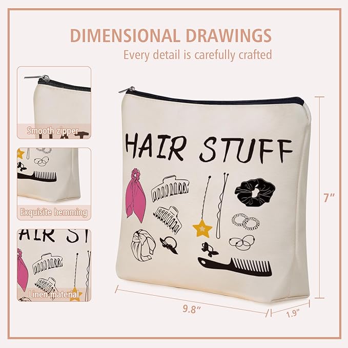 Girlly Hair Stuff Makeup Bag Valentines Day Gifts: Hair Accessories Themed Cosmetic & Toiletry Organizer Pouch For Teen Girls & Women Hairstylist Sisters, Friends.Ideal Gift For Travel, Birthdays.