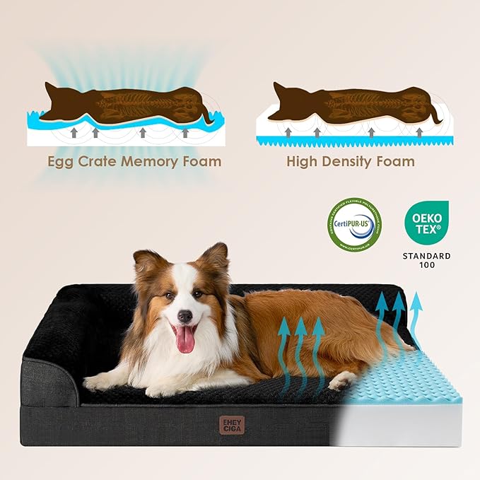EHEYCIGA XL Dog Bed Memory Foam for Crate, Extra Large Dog Bed Orthopedic with Washable Removable Cover, Waterproof Pet Sofa Couch XLarge Size Dogs, 41x27x6.5, Black