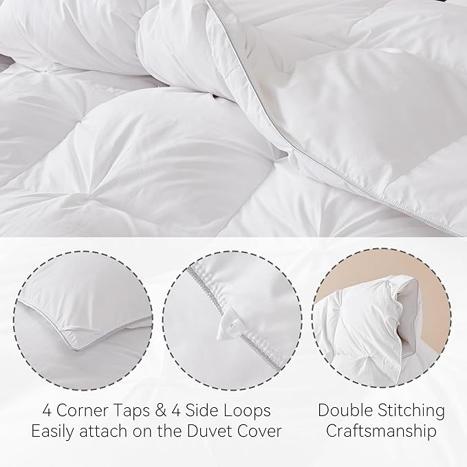 SNOWMAN Premium Down Comforter Cal King Size, Luxurious All Season Duvet Insert with Cotton Blended Fabric, Pinch Pleat Design Hotel Bedding Comforter (White,108"x98")
