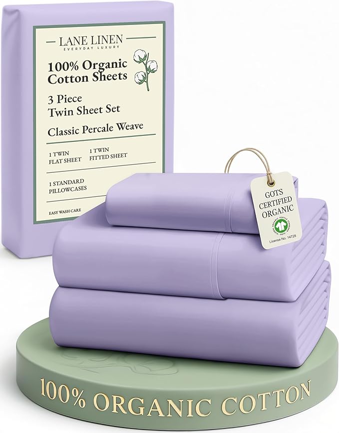LANE LINEN 100% Organic Cotton Sheets Set Twin Size, Classic Percale Weave, Breathable Naturally Temperature Regulating Cotton Sheet Set, Low Pill Fade Resistant Deep Pocket Twin Sheets-Orchid Petal