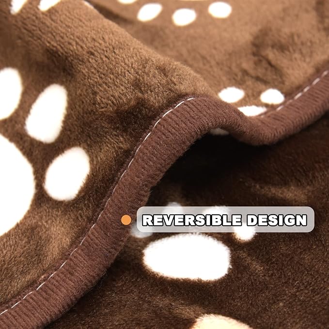 AHOOCUSTOM Brown Fleece Extra Large Dog Blanket, 80'X60', Soft Flannel Pet Cat Puppy Blanket Mat Cover for Bed Couch, Cute Paw Print Throw Blanket for Dogs