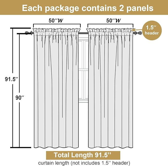 Lecloud Bessie Ivory Curtains 90 Inches Long 2 Panels, Rustic Light Filtering Faux Linen Curtains, Breathable Dual Rod Pocket Drapes for Bedroom Living Room Window Treatments, Each 50" W x 90" L