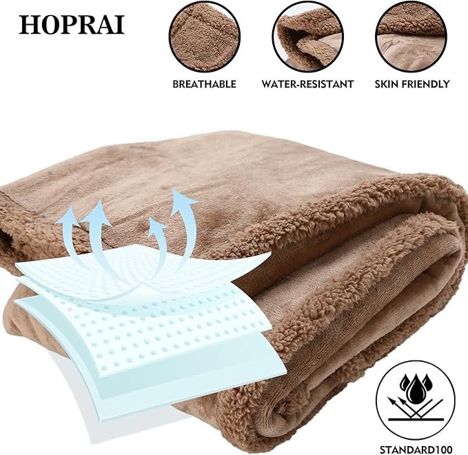 HOPRAI Dog Blanket, Waterproof Reversible Sherpa Fleece Throw Blanket, Furniture Cover for Bed, Couch, Sofa Protection from Liquid Pee and Pet Fur of Puppy, Cat (Light Coffee S28*39inches)