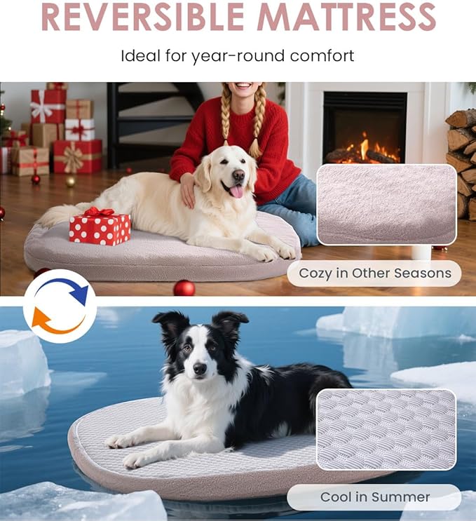 bilypaws Orthopedic Dog Bed for Large Dogs, Pet Sofa Bed with Egg Crate Foam, 4-Sided Bolster, Removable Washable Cover & Anti-Slip Bottom, Large Pink Plaid