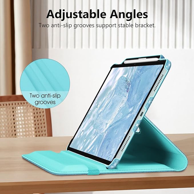Fintie Rotating Case for iPad Air 13-inch (M3) 2025, (M2) 2024-360 Degree Swiveling Protective Stand Cover with Pencil Holder, Auto Wake/Sleep, Glittering Blue