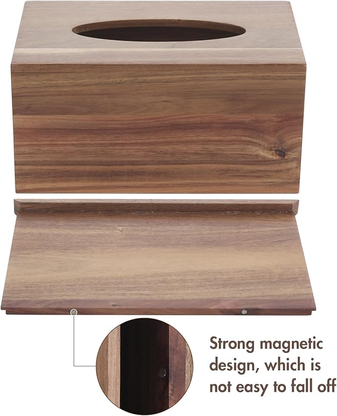 Reviaras Wooden Tissue Box Cover, Tissue Box Holder with Slide-Out Bottom, (Acacia) (Acacia-Rectangle)