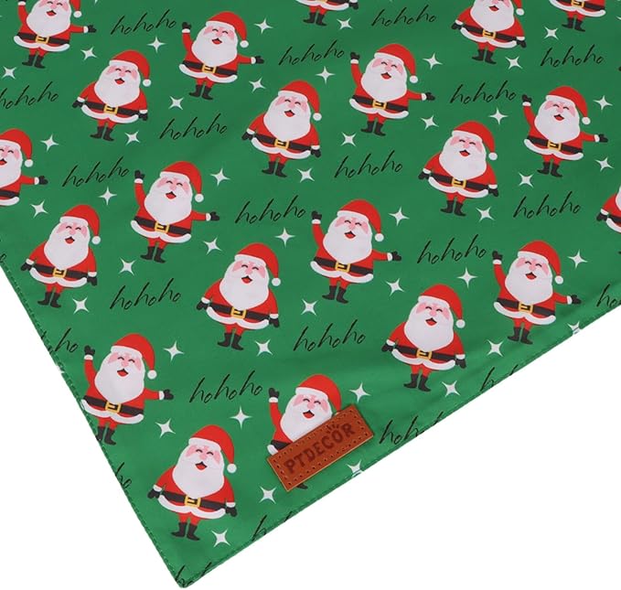 PTDECOR Christmas Dog Bandana, HOHO Santa Design Reversible Holiday Pet Scarf, Premium Durable Fabric, Red Green Triangle Christmas Bandanas for Medium Large Dogs Pets (Large)