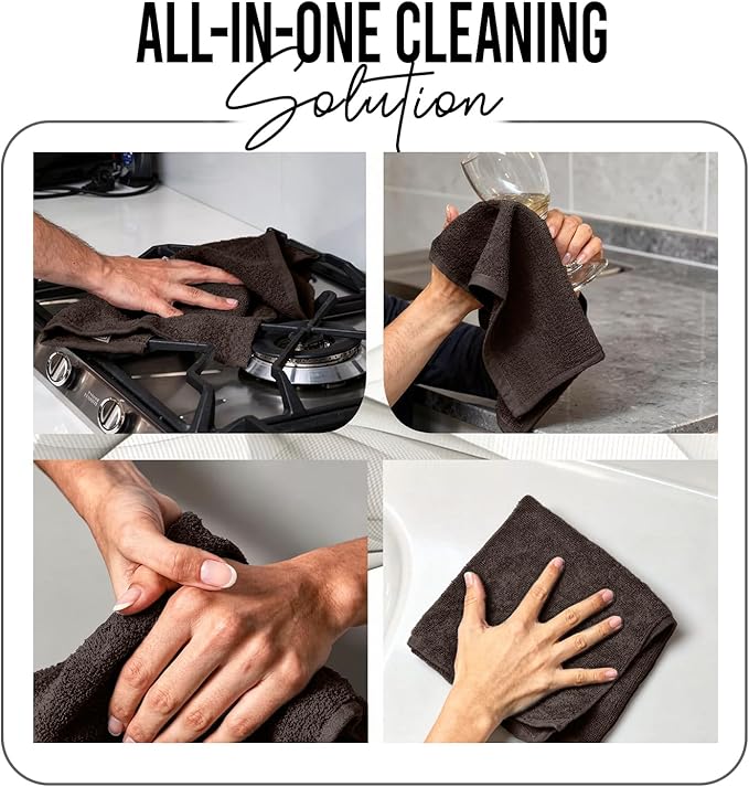 RIVERSIDE 24 Pack Washcloths Set - 100% Cotton [12x12 Inches] - 500 GSM, Soft, Quick-Dry & Highly Absorbent Face Towels - Perfect for Bathroom, Gym, Hotel, Spa & Travel - Brown